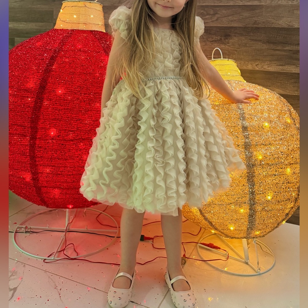 Cream Ruffled Dress for Girls